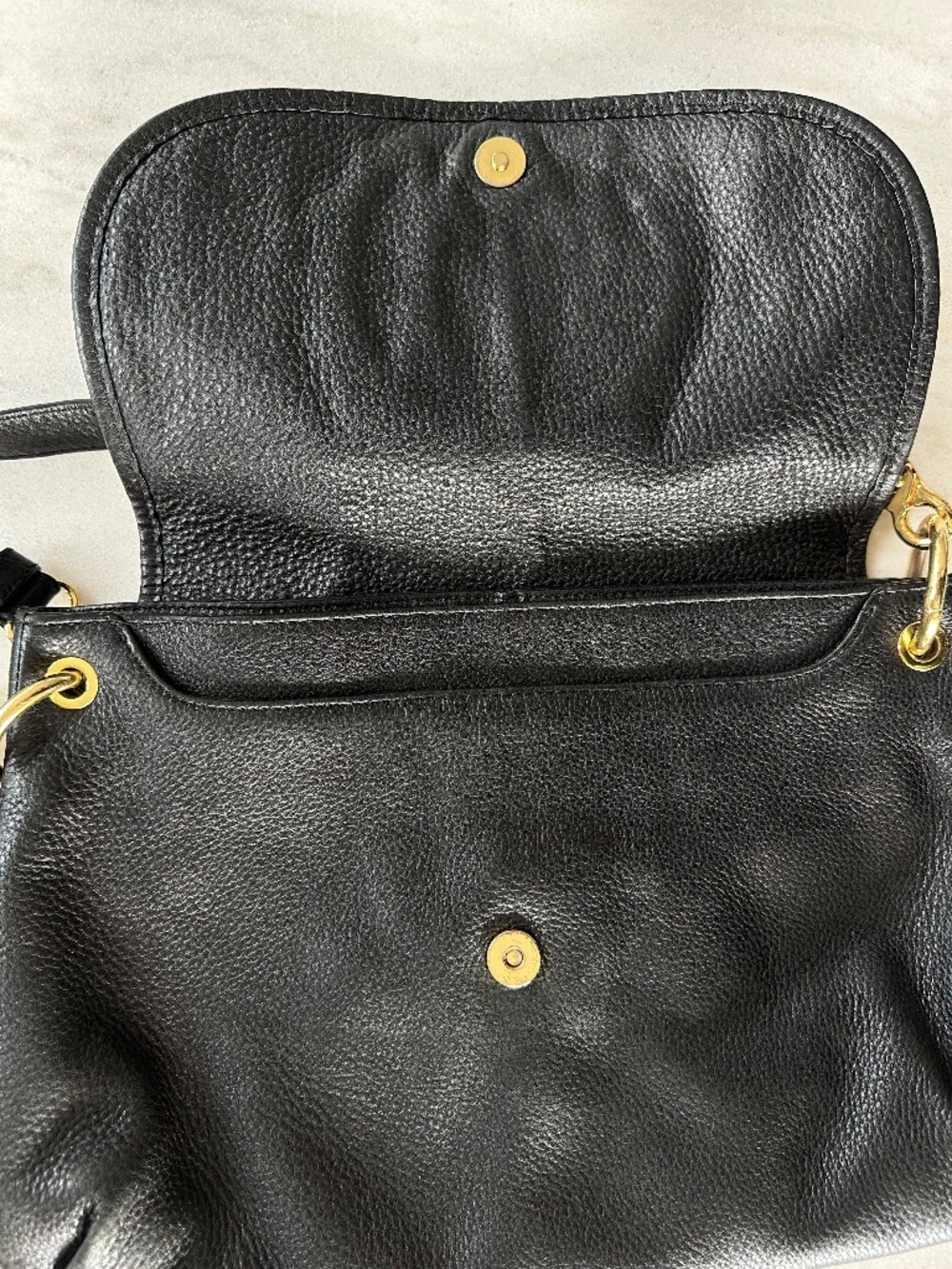 Tory Burch Black Pebbled Leather Crossbody Bag Gold Hardware Large Purse - Picture 7 of 13